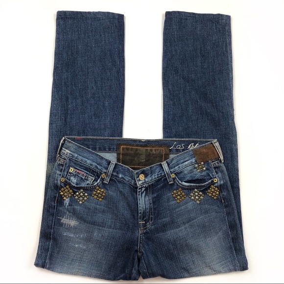 7 For All Mankind Denim - 7 For All Mankind Patch Studded Distressed Jeans Size 29